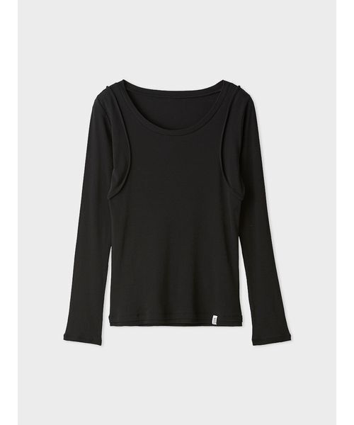 MIESROHE(ミースロエ)の「【洗える・接触冷感】ラウンドネックレイヤードトップス(Tシャツ/カットソー・レディース・ライトピンク/ホワイト/ブラック・F)」の2枚目の写真