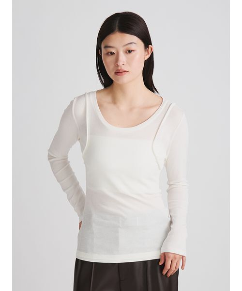 MIESROHE(ミースロエ)の「【洗える・接触冷感】ラウンドネックレイヤードトップス(Tシャツ/カットソー・レディース・ライトピンク/ホワイト/ブラック・F)」の10枚目の写真