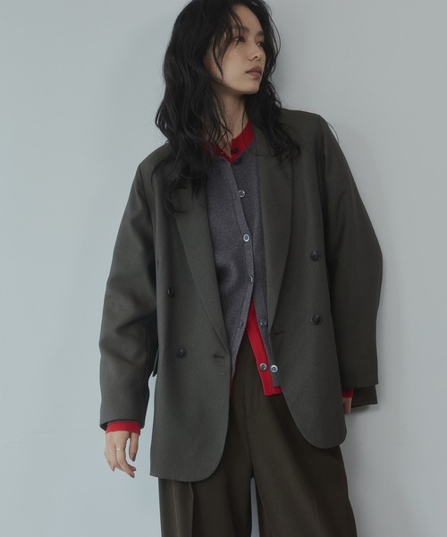 hunch(ハンチ)の「杢ストライプ/チェック ダブルテーラードジャケット(テーラードジャケット・レディース・ブラウン系その他/グレー/ベージュ・FREE)」の12枚目の写真