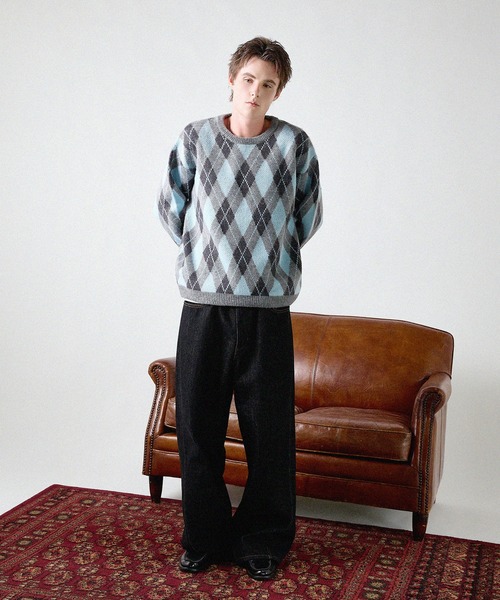 MSG(エムエスジー)の「ブラッシュドアーガイルクルーネックニット(ニット/セーター・メンズ・グレー/ブラウン/ブラック・L/M/S/XL)」の19枚目の写真