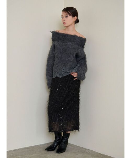 LAGUNAMOON(ラグナムーン)の「レースヘムフラッフィーオフショルニット(ニット/セーター・レディース・チャコールグレー/アイボリー/ブルー・FREE)」の19枚目の写真
