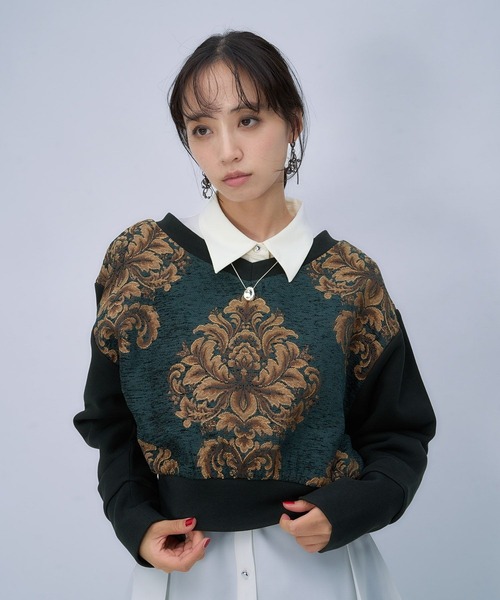 HARE(ハレ)の「ジャガードキリカエVネックスウェット(HARE)(スウェット・レディース・グリーン/ブルーグレー/ボルドー・FREE)」の1枚目の写真