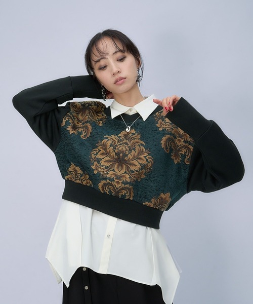HARE(ハレ)の「ジャガードキリカエVネックスウェット(HARE)(スウェット・レディース・グリーン/ブルーグレー/ボルドー・FREE)」の18枚目の写真