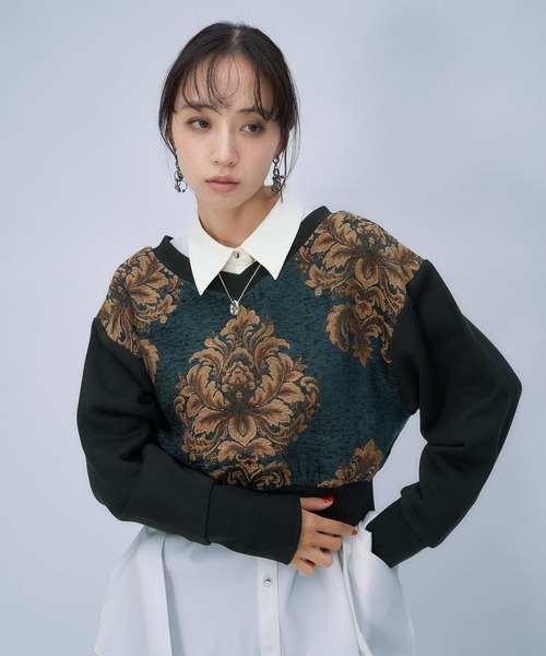 HARE(ハレ)の「ジャガードキリカエVネックスウェット(HARE)(スウェット・レディース・グリーン/ブルーグレー/ボルドー・FREE)」の19枚目の写真