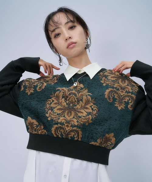 HARE(ハレ)の「ジャガードキリカエVネックスウェット(HARE)(スウェット・レディース・グリーン/ブルーグレー/ボルドー・FREE)」の21枚目の写真