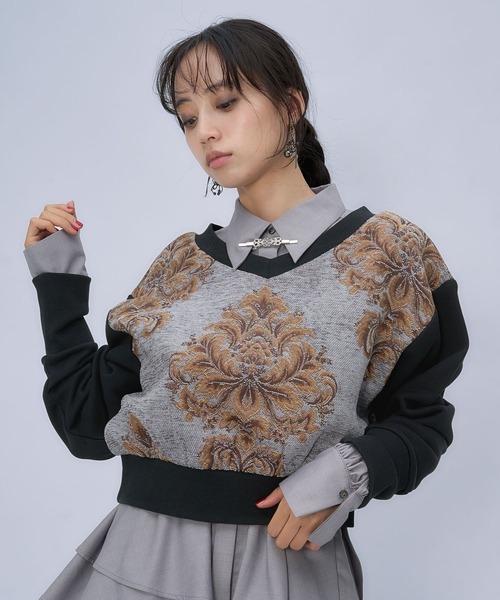HARE(ハレ)の「ジャガードキリカエVネックスウェット(HARE)(スウェット・レディース・グリーン/ブルーグレー/ボルドー・FREE)」の17枚目の写真
