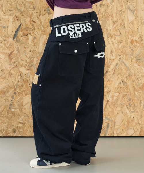 LOSERS CLUB(ルーザーズクラブ)の「LSC クロス ボタン ベルト バッグ ワイド コットン パンツ ブラック(その他パンツ・レディース・その他・SMALL/MEDIUM/LARGE/X-LARGE)」の6枚目の写真