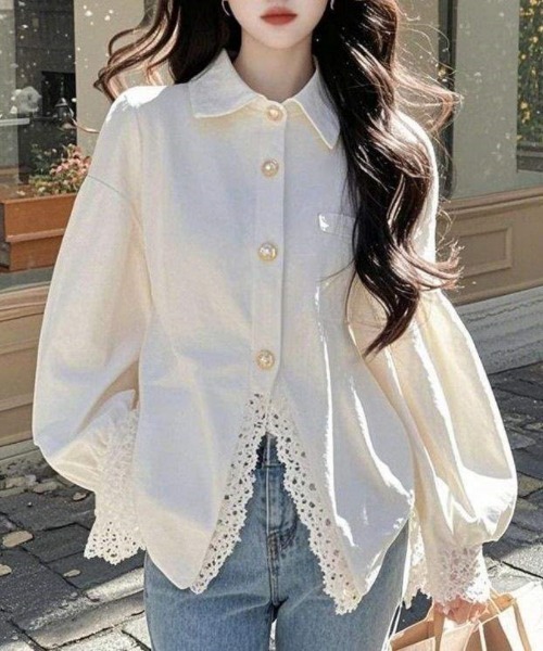 Ritzy(リッツィー)の「レース×ボリューム袖シャツブラウス(シャツ/ブラウス・レディース・ホワイト・MEDIUM/LARGE)」の6枚目の写真