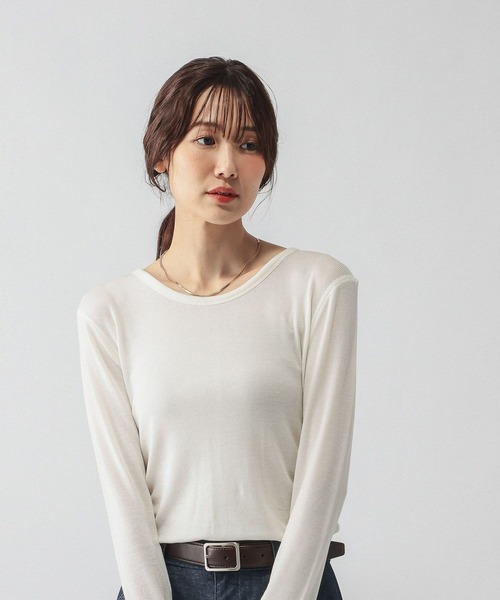 GLOBAL WORK(グローバルワーク)の「ウールテンセルクルーネックプルオーバー/797336(Tシャツ/カットソー・レディース・オフホワイト/カーキ/ブラック/ピンク系その他・MEDIUM/LARGE)」の1枚目の写真