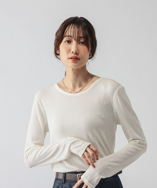 GLOBAL WORK(グローバルワーク)の「ウールテンセルクルーネックプルオーバー/797336(Tシャツ/カットソー・レディース・オフホワイト/カーキ/ブラック/ピンク系その他・MEDIUM/LARGE)」の7枚目の写真