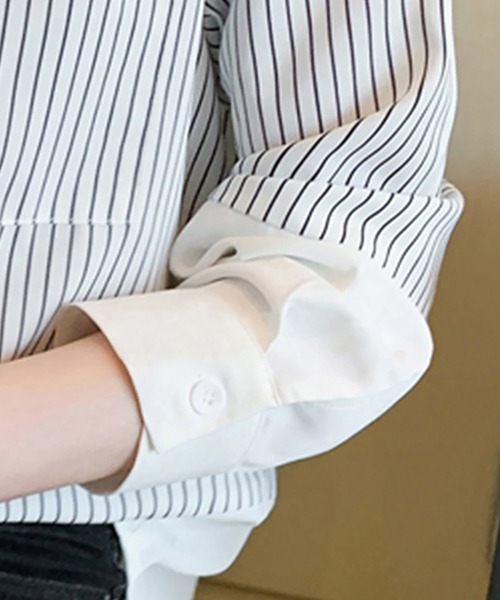 Doux Belle(ドゥーベル)の「ストライプ切替バンドカラーシャツ(シャツ/ブラウス・レディース・ホワイト・MEDIUM/X-LARGE/LARGE)」の11枚目の写真
