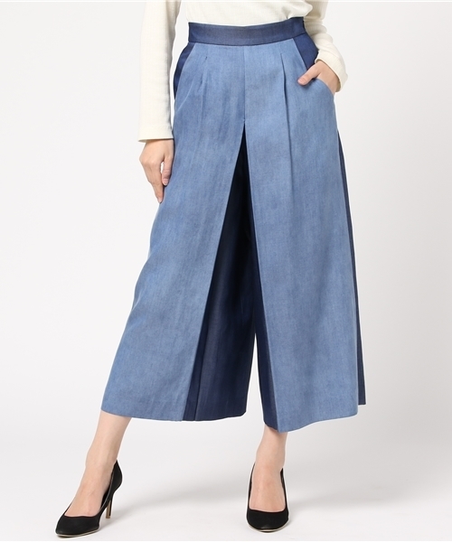 GUILD PRIME(ギルドプライム)の「【GUILD PRIME】WOMENS テンセルデニムタックワイドパンツ(その他パンツ・レディース・ブルー・34/36)」の1枚目の写真