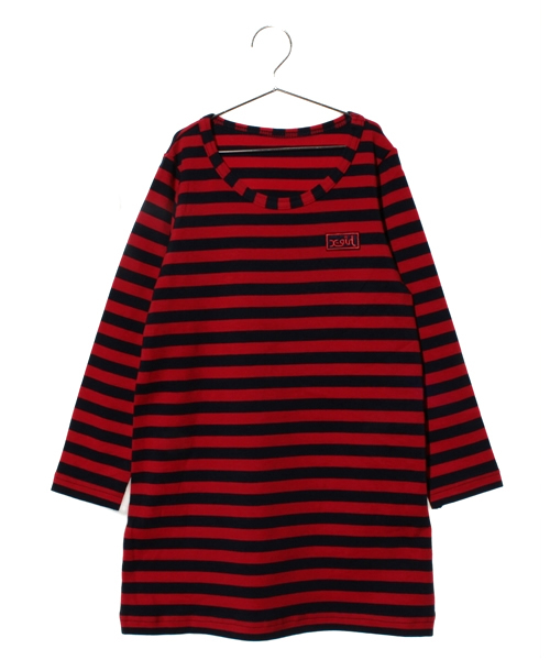 X-girl Stages(エックスガールステージス)の「STRIPE L/S DRESS (4T~6T)(ワンピース・キッズ・ブラック/ピンク/ネイビー・4T/5T/6T)」の1枚目の写真