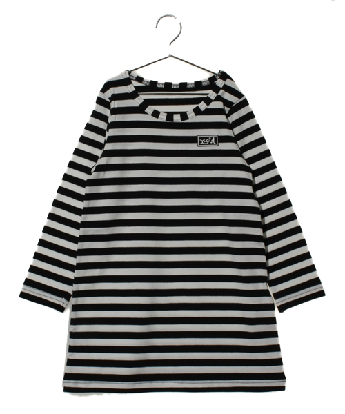 X-girl Stages(エックスガールステージス)の「STRIPE L/S DRESS (4T~6T)(ワンピース・キッズ・ブラック/ピンク/ネイビー・4T/5T/6T)」の2枚目の写真