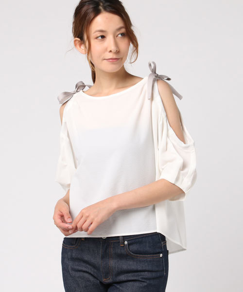 PEGGY LANA(ペギーラナ)の「Shoulder Gather TOP(Tシャツ/カットソー・レディース・ホワイト/ネイビー/ブルー系その他・FREE)」の5枚目の写真