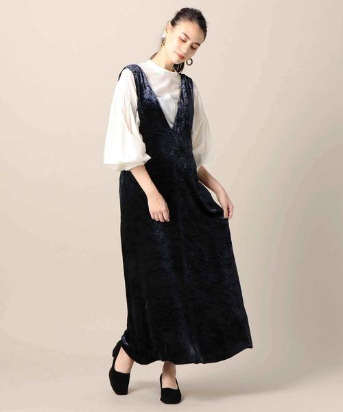 BEAUTY&YOUTH UNITED ARROWS（ビューティーアンドユースユナイテッドアローズ）の「BY クラッシュベルベットジャンパースカート ◆（ワンピース・レディース・イエロー/ネイビー・FREE）」の2枚目の写真