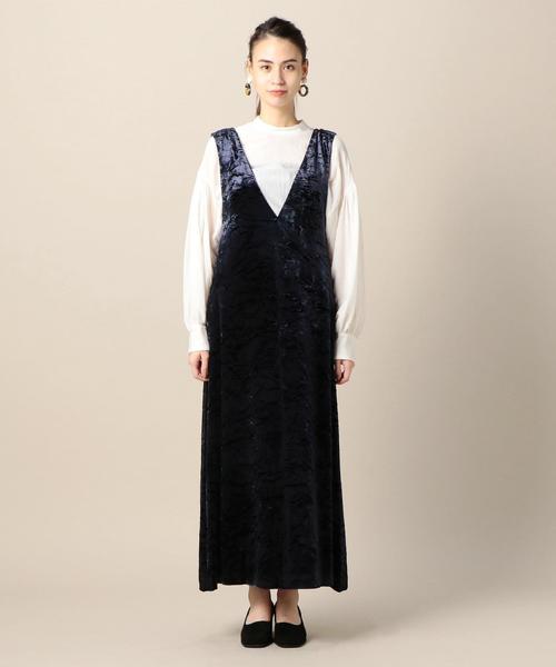 BEAUTY&YOUTH UNITED ARROWS（ビューティーアンドユースユナイテッドアローズ）の「BY クラッシュベルベットジャンパースカート ◆（ワンピース・レディース・イエロー/ネイビー・FREE）」の4枚目の写真