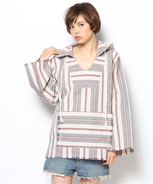goa(ゴア)の「シーチングストライププルオーバー(パーカー・レディース・ホワイト/レッド・FREE)」の1枚目の写真
