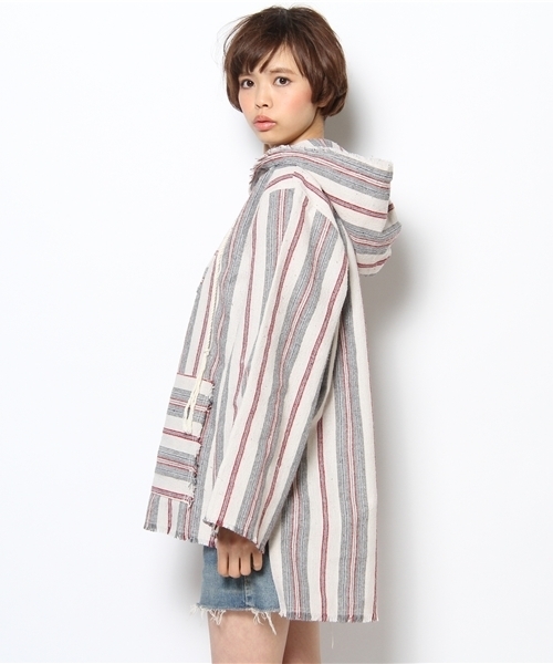 goa(ゴア)の「シーチングストライププルオーバー(パーカー・レディース・ホワイト/レッド・FREE)」の4枚目の写真