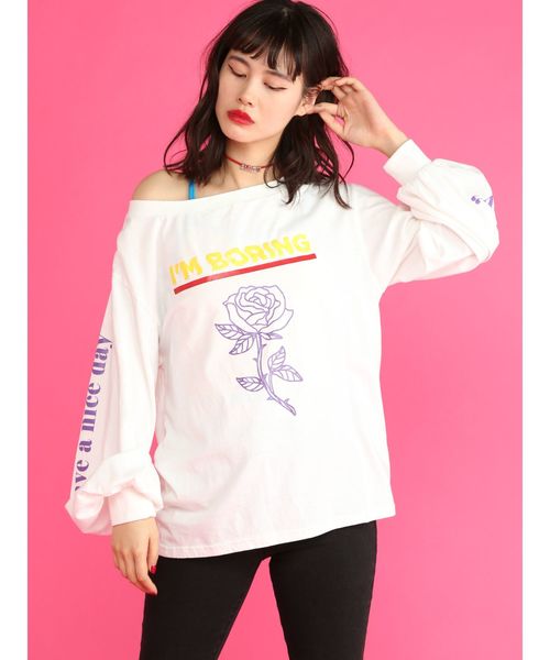 jouetie(ジュエティ)の「ルーズネックローズロンT(Tシャツ/カットソー・レディース・オフホワイト/ブラック/ピンク/ブルー・MEDIUM)」の1枚目の写真