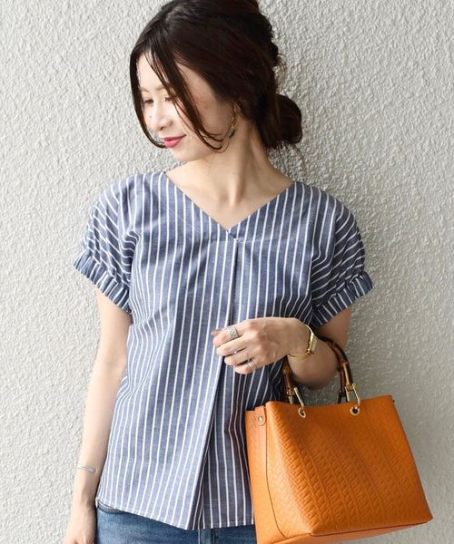 SHIPS（シップス）の「ゴムスリーブブラウス stripe（シャツ/ブラウス