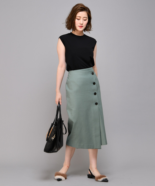 RIVE DROITE（リヴドロワ）の「綿ダブルクロスナロースカート（スカート・レディース・ネイビー/グリーン/キャメル・S/M/L/34/36/38）」の4枚目の写真