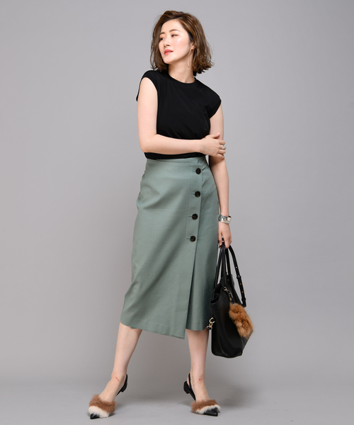 RIVE DROITE（リヴドロワ）の「綿ダブルクロスナロースカート（スカート・レディース・ネイビー/グリーン/キャメル・S/M/L/34/36/38）」の6枚目の写真