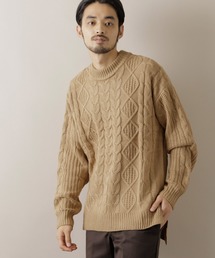MONO-MART | オーバーサイズフィッシャーマンケーブル編みモックネックニットセーター(ニット/セーター)