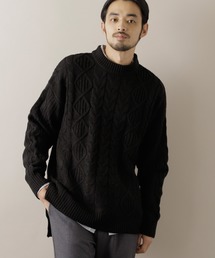 MONO-MART | オーバーサイズフィッシャーマンケーブル編みモックネックニットセーター(ニット/セーター)