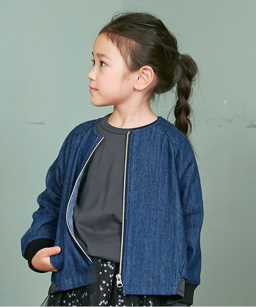 Otonato（オトナト）の「切り替えボリュームブルゾン（ノーカラージャケット・キッズ・ピンク/インディゴブルー・90/100/110/120/80/130/95/140）」の2枚目の写真