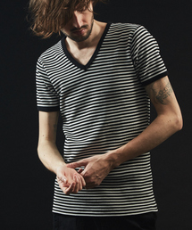 5351 POUR LES HOMMES（ゴーサンゴーイチプールオム）の「【ヘビロテ確実】ベアワッフル ボーダー Vネック 半袖 Ｔシャツ（Tシャツ/カットソー・メンズ）」