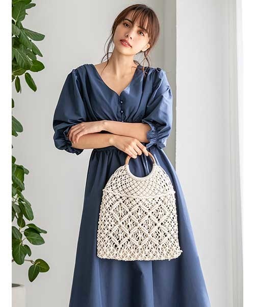 fifth(フィフス)の「ウッドハンドルかぎ編みバッグ(ハンドバッグ・レディース・オフホワイト/キャメル・FREE)」の2枚目の写真