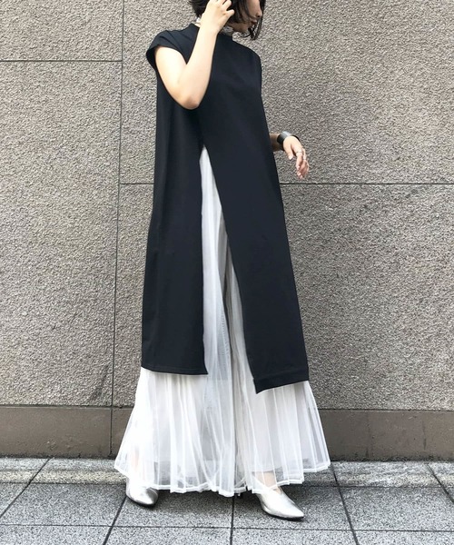 &g'aime（アンジェム）の「【&g'aime】ロングスリットTシャツ（Tシャツ/カットソー・レディース・ホワイト/ブラック/オレンジ・FREE）」の8枚目の写真