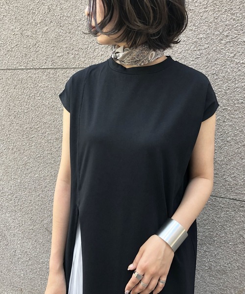 &g'aime（アンジェム）の「【&g'aime】ロングスリットTシャツ（Tシャツ/カットソー・レディース・ホワイト/ブラック/オレンジ・FREE）」の9枚目の写真