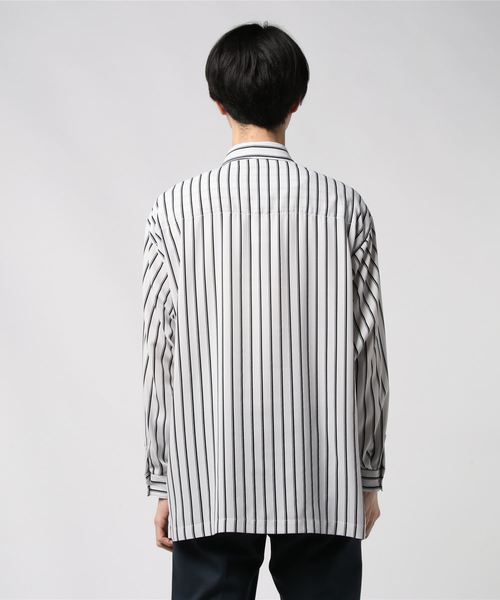 STUDIOUS（ステュディオス）の「【STUDIOUS】ジョーゼットストライプビッグシャツ（シャツ/ブラウス・メンズ・ホワイト/ブラック・1/2/3）」の4枚目の写真