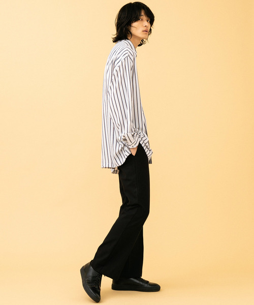 STUDIOUS（ステュディオス）の「【STUDIOUS】ジョーゼットストライプビッグシャツ（シャツ/ブラウス・メンズ・ホワイト/ブラック・1/2/3）」の6枚目の写真