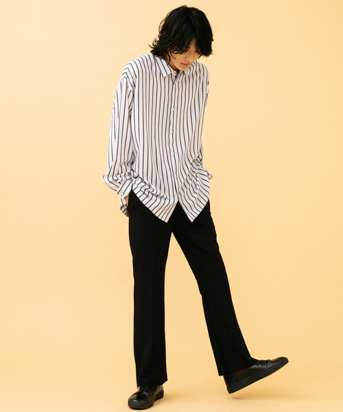 STUDIOUS（ステュディオス）の「【STUDIOUS】ジョーゼットストライプビッグシャツ（シャツ/ブラウス・メンズ・ホワイト/ブラック・1/2/3）」の7枚目の写真