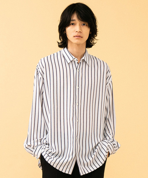 STUDIOUS（ステュディオス）の「【STUDIOUS】ジョーゼットストライプビッグシャツ（シャツ/ブラウス・メンズ・ホワイト/ブラック・1/2/3）」の8枚目の写真