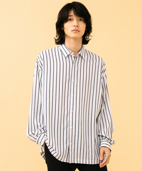 STUDIOUS（ステュディオス）の「【STUDIOUS】ジョーゼットストライプビッグシャツ（シャツ/ブラウス・メンズ・ホワイト/ブラック・1/2/3）」の9枚目の写真