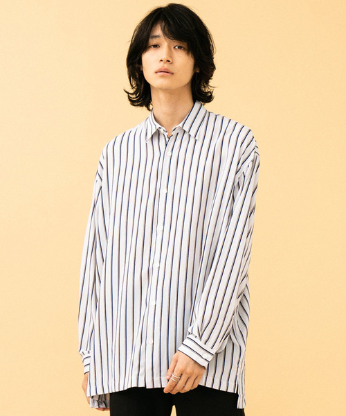 STUDIOUS（ステュディオス）の「【STUDIOUS】ジョーゼットストライプビッグシャツ（シャツ/ブラウス・メンズ・ホワイト/ブラック・1/2/3）」の10枚目の写真