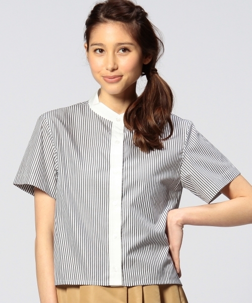 UNITED ARROWS(ユナイテッドアローズ)の「UAW C ストライプ バンドカラー シャツ ◆(シャツ/ブラウス・レディース・ホワイト/ナチュラル/ブラック/ライトブルー・フリー)」の1枚目の写真