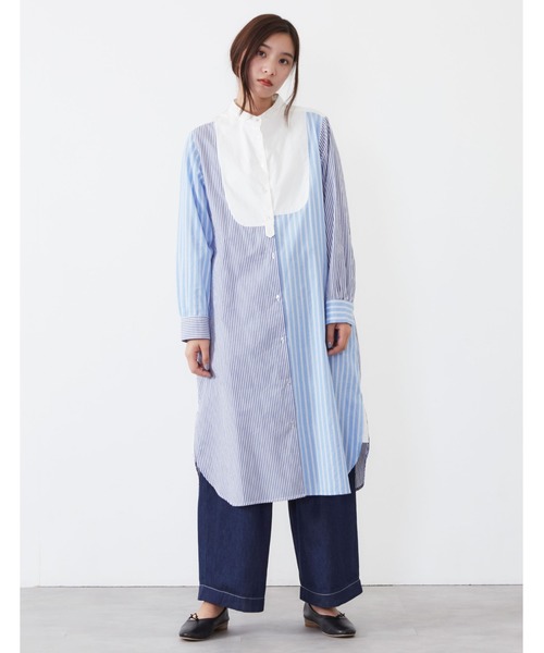 POU DOU DOU（プードゥドゥ）の「パッチワークシャツワンピース（シャツワンピース・レディース・ネイビー/ブラウン/オフホワイト・3）」の4枚目の写真