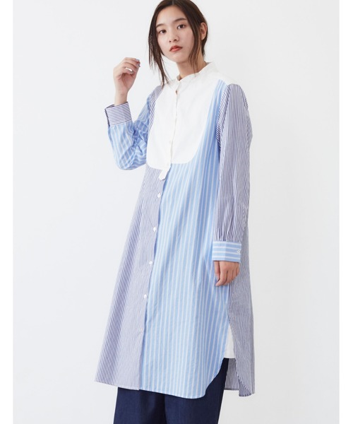 POU DOU DOU（プードゥドゥ）の「パッチワークシャツワンピース（シャツワンピース・レディース・ネイビー/ブラウン/オフホワイト・3）」の5枚目の写真