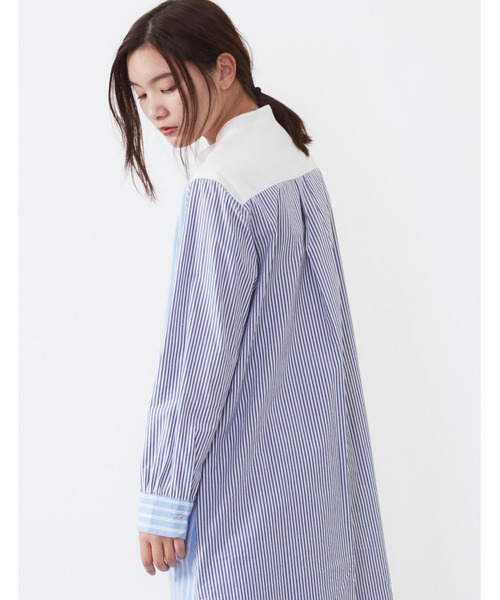 POU DOU DOU（プードゥドゥ）の「パッチワークシャツワンピース（シャツワンピース・レディース・ネイビー/ブラウン/オフホワイト・3）」の7枚目の写真