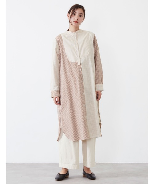 POU DOU DOU（プードゥドゥ）の「パッチワークシャツワンピース（シャツワンピース・レディース・ネイビー/ブラウン/オフホワイト・3）」の8枚目の写真