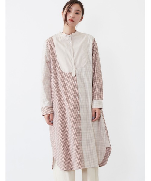 POU DOU DOU（プードゥドゥ）の「パッチワークシャツワンピース（シャツワンピース・レディース・ネイビー/ブラウン/オフホワイト・3）」の9枚目の写真