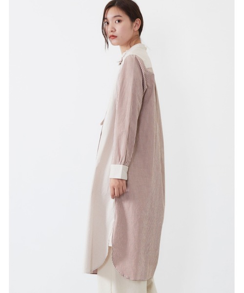 POU DOU DOU（プードゥドゥ）の「パッチワークシャツワンピース（シャツワンピース・レディース・ネイビー/ブラウン/オフホワイト・3）」の10枚目の写真