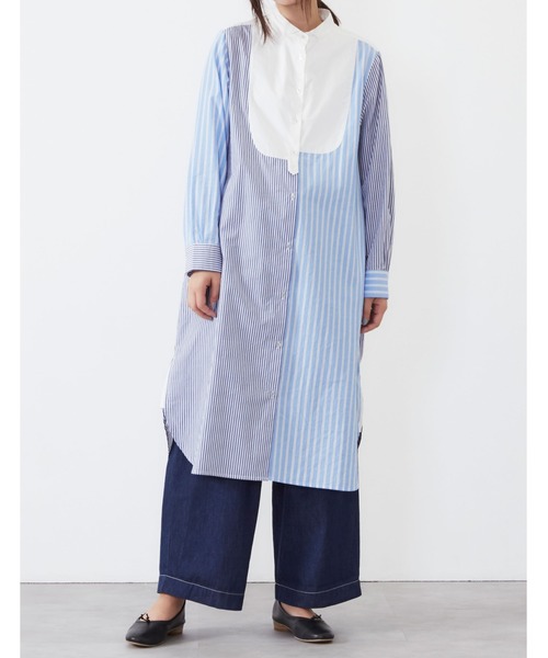 POU DOU DOU（プードゥドゥ）の「パッチワークシャツワンピース（シャツワンピース・レディース・ネイビー/ブラウン/オフホワイト・3）」の16枚目の写真