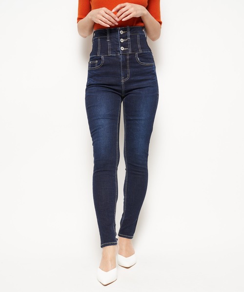 SPIRALGIRL（スパイラルガール）の「ハイウエストハイパースキニーデニム（デニムパンツ・レディース・ブルー/ライトブルー/ブラック・S/M）」の5枚目の写真