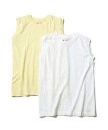 【HANES/ヘインズ】【1枚で着れる厚手T】ヘインズ JAPAN FIT スリーブレス 2枚セット(白・黒)透けない5.3oz ノースリーブ